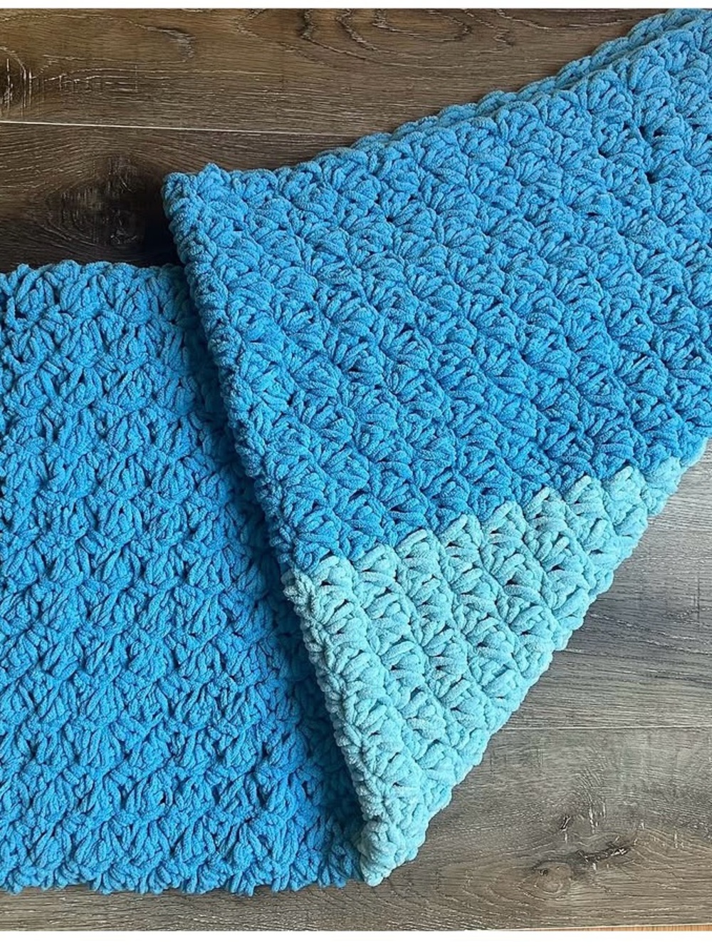 Handmade Chunky Crochet Blanket - Two-Tone Blue